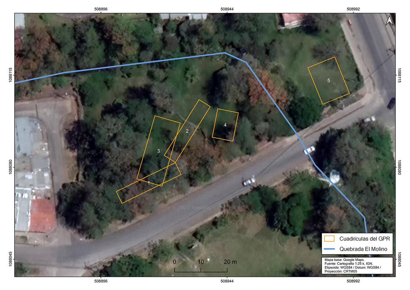 Cuadrículas de GPR en sector norte Agua Caliente