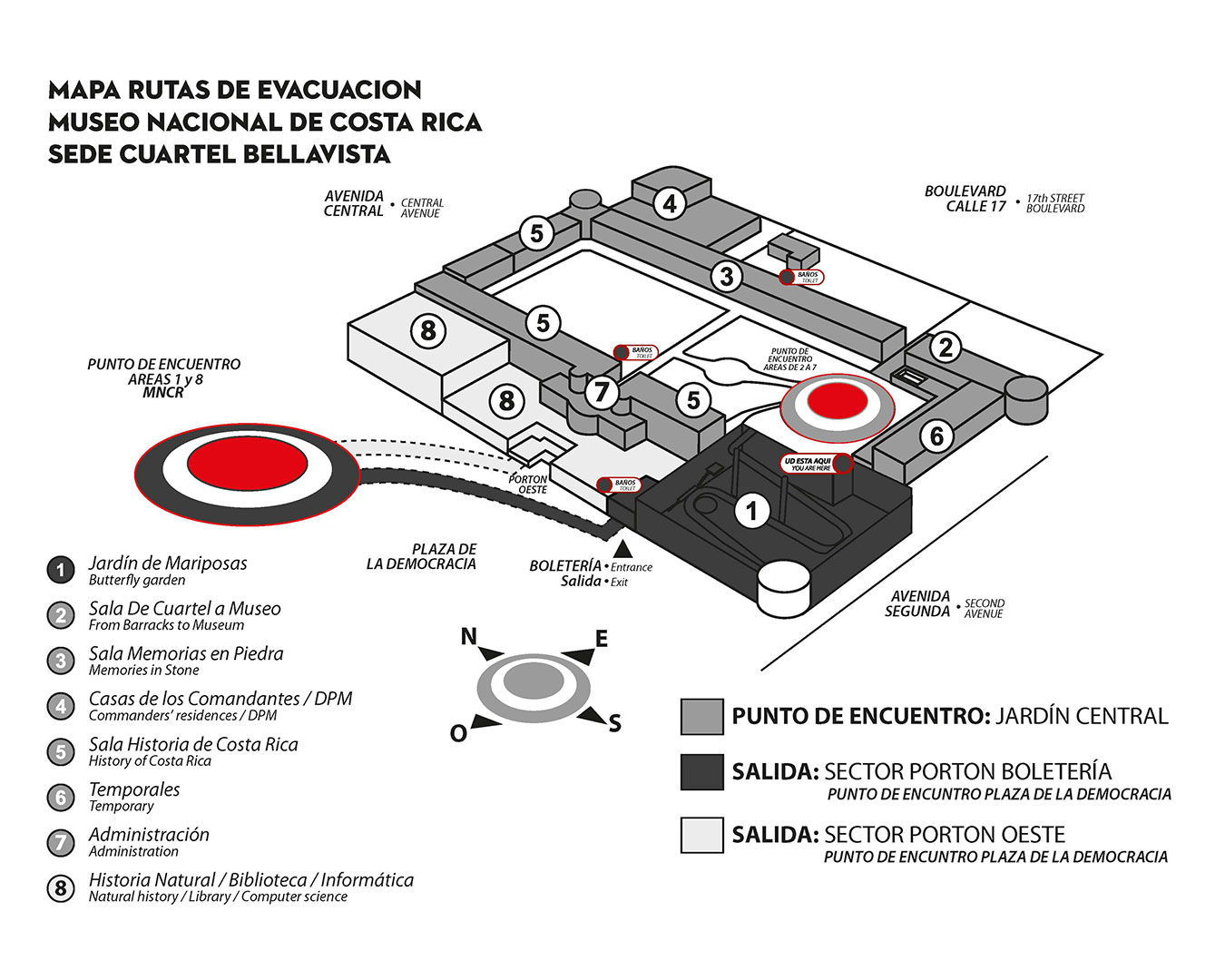 Mapa ruta de evacuación del Museo Nacional de Costa Rica